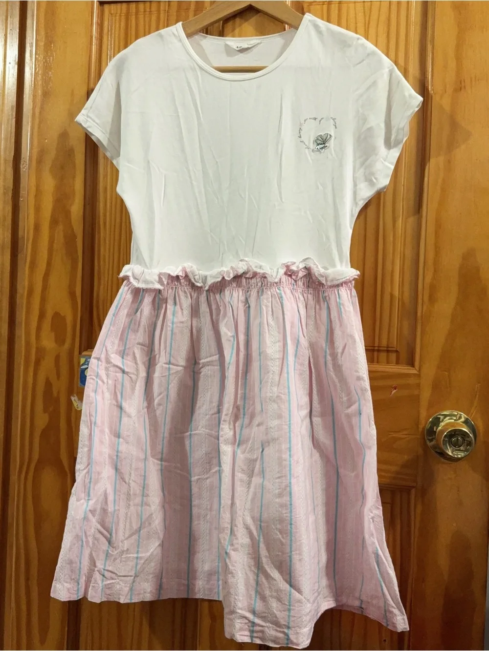 Girls White Top with Pink Striped Skirt Casual Dress